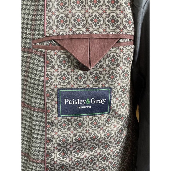 Paisley & Gray 2 Piece Suit Mens 40R Skinny Fit Pants Flat Front 32X32 - Picture 13 of 16